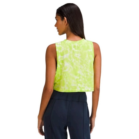 (B51) Lululemon All Yours Crop Tank *Tie Dye color MAR9 (lime green), Sz 12 NWT - Picture 14 of 14